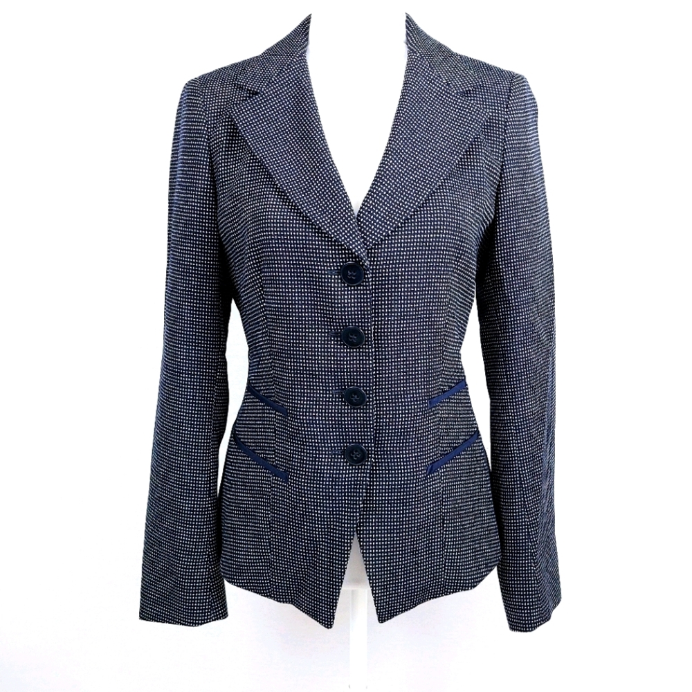 MaxMara Navy Blue Polka Dot Check Blazer Size 8
